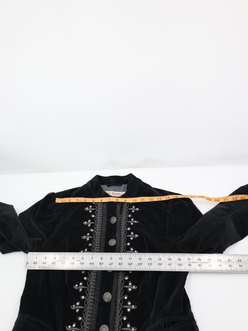 Free People Maven Velvet Black Jacket womens small military cavalry buttons  Has - Picture 10 of 14